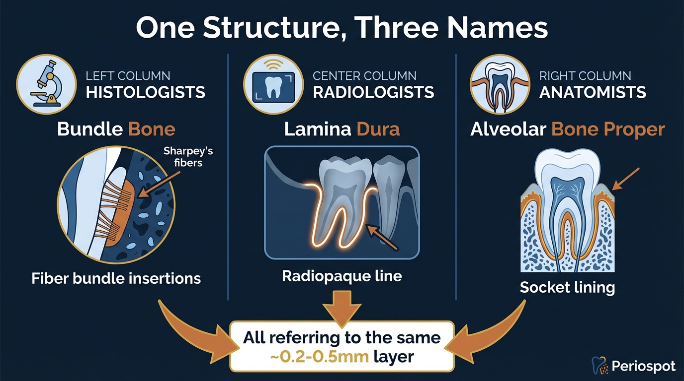 Bundle Bone Terminology Infographic showing three perspectives of the same structure